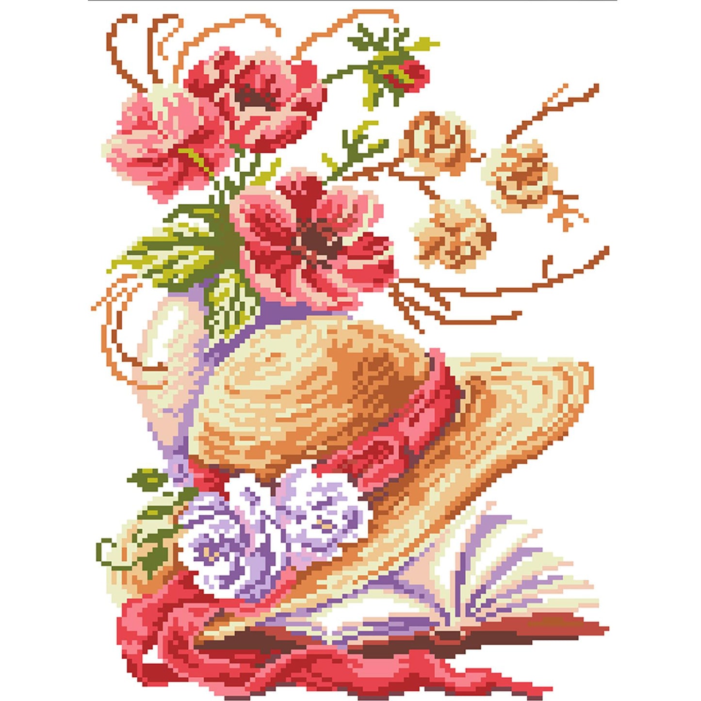 Poppy Hat - Partial  9CT Stamped Cross Stitch - Bead Embroidery 29x43CM/11.42x16.93in