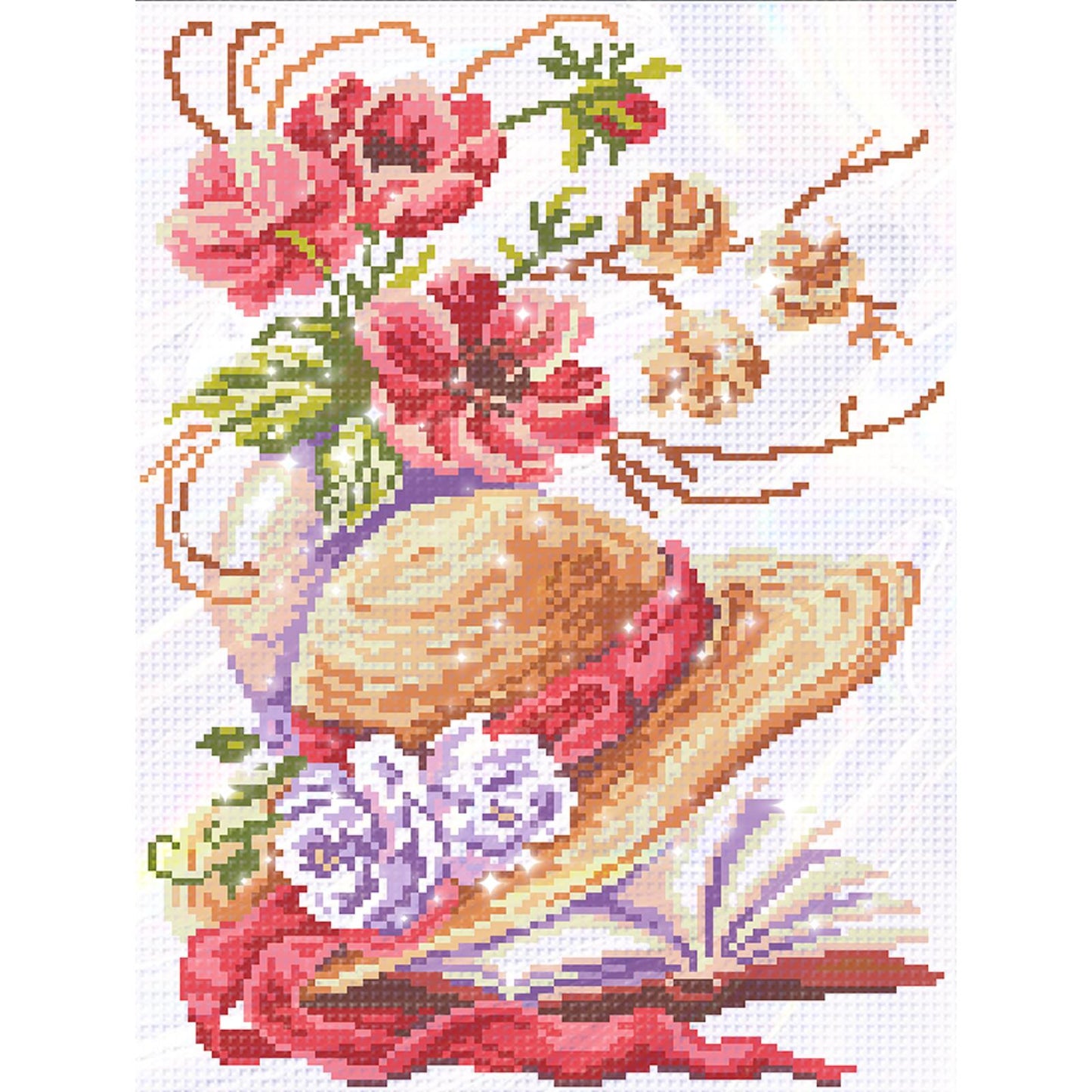 Poppy Hat - Partial  9CT Stamped Cross Stitch - Bead Embroidery 29x43CM/11.42x16.93in