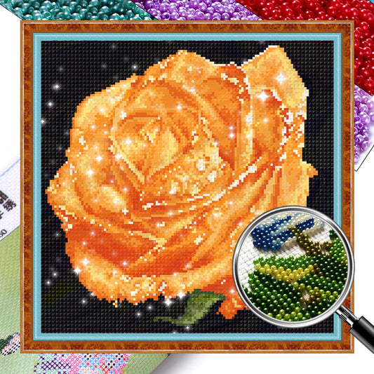 Dewy Yellow Rose - Full  9CT Stamped Cross Stitch - Bead Embroidery 37x36CM/14.57x14.17in