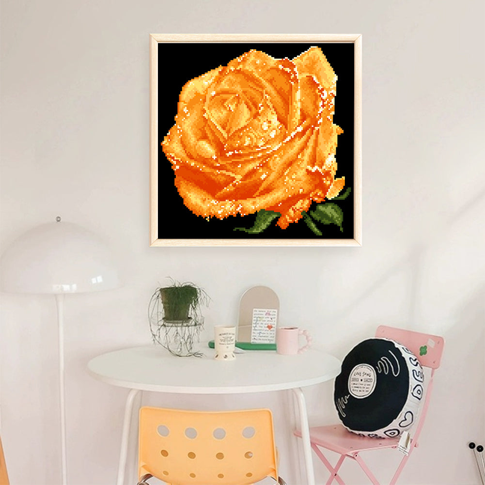 Dewy Yellow Rose - Full  9CT Stamped Cross Stitch - Bead Embroidery 37x36CM/14.57x14.17in