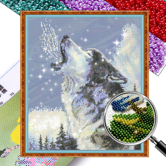 Howling Wolf - Full  9CT Stamped Cross Stitch - Bead Embroidery 44x52CM/17.32x20.47in