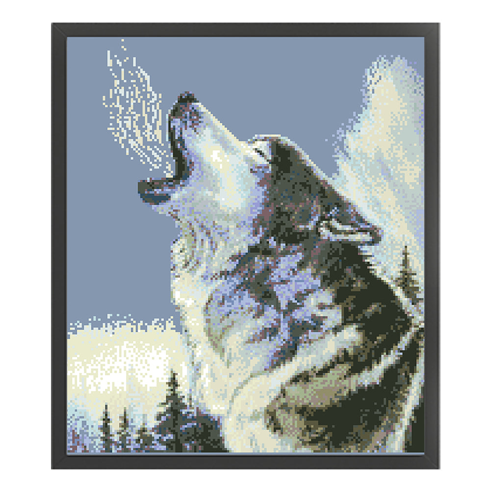 Howling Wolf - Full  9CT Stamped Cross Stitch - Bead Embroidery 44x52CM/17.32x20.47in