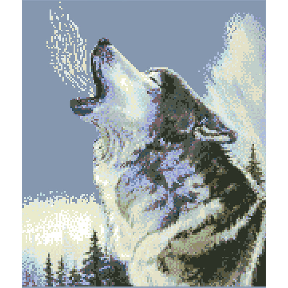 Howling Wolf - Full  9CT Stamped Cross Stitch - Bead Embroidery 44x52CM/17.32x20.47in