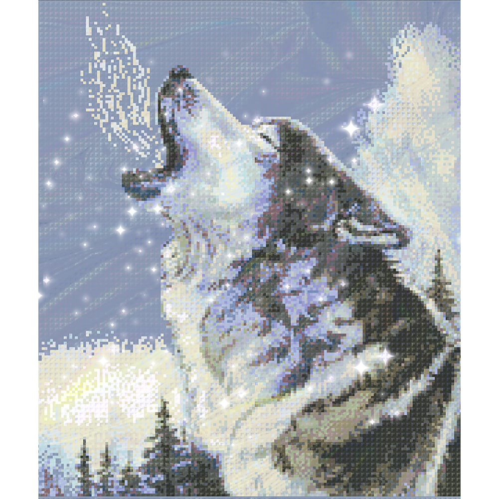 Howling Wolf - Full  9CT Stamped Cross Stitch - Bead Embroidery 44x52CM/17.32x20.47in