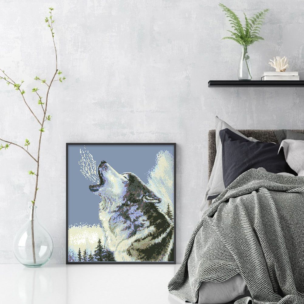 Howling Wolf - Full  9CT Stamped Cross Stitch - Bead Embroidery 44x52CM/17.32x20.47in