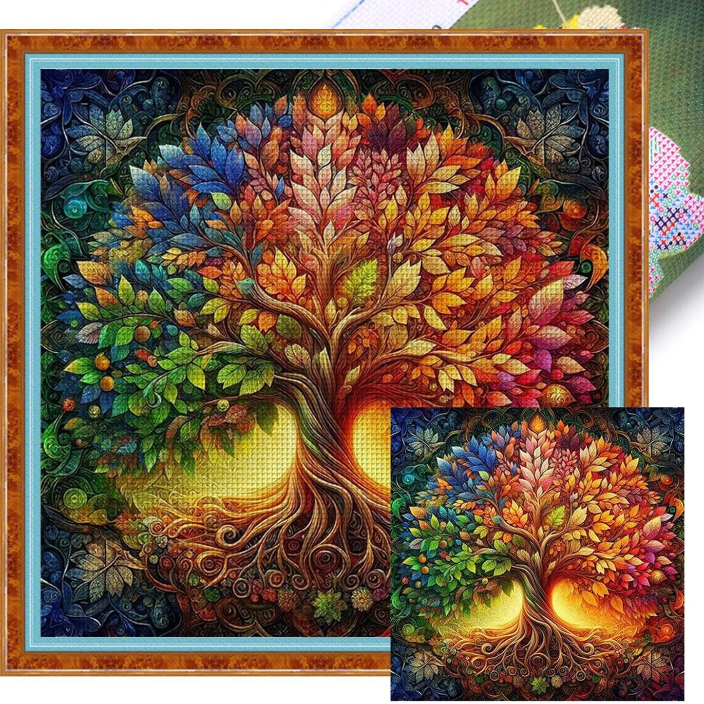 Colorful Tree Of Life - Full 14CT Stamped Cross Stitch 40x40CM - Huacan