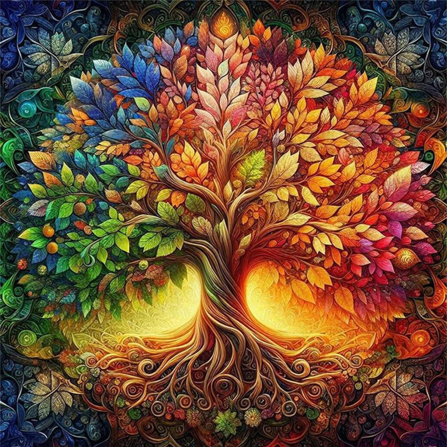 Colorful Tree Of Life - Full 14CT Stamped Cross Stitch 40x40CM - Huacan