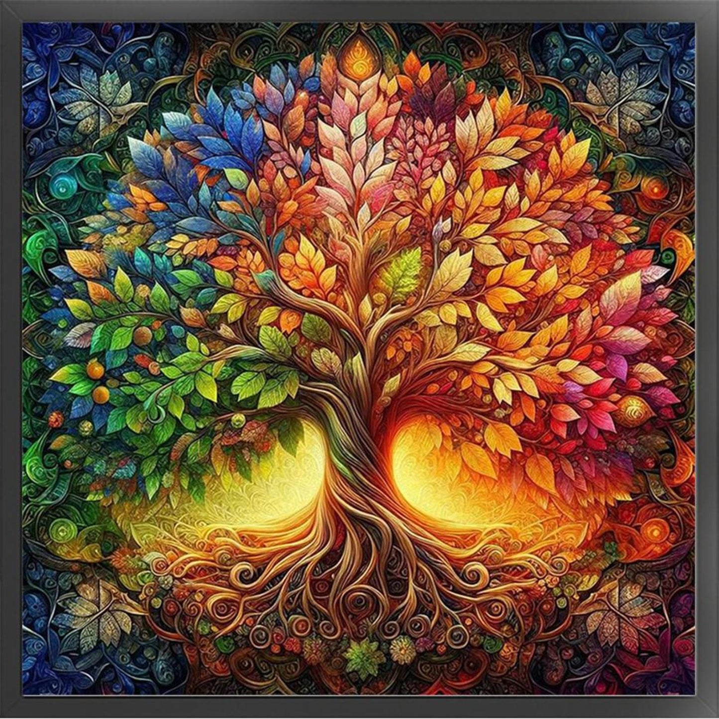 Colorful Tree Of Life - Full 14CT Stamped Cross Stitch 40x40CM - Huacan