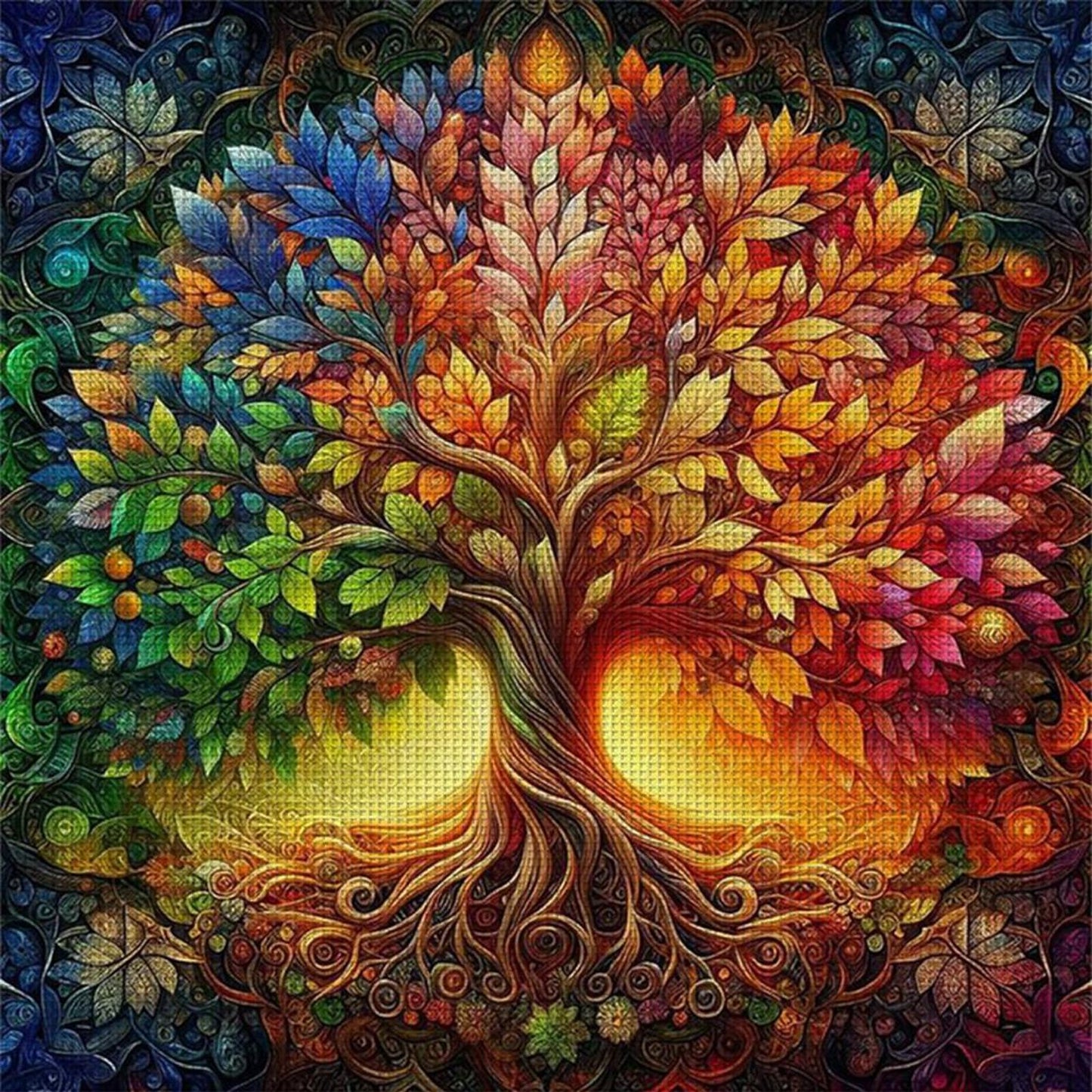 Colorful Tree Of Life - Full 14CT Stamped Cross Stitch 40x40CM - Huacan