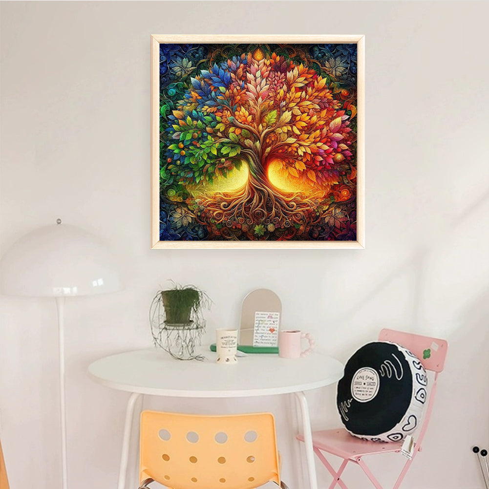 Colorful Tree Of Life - Full 14CT Stamped Cross Stitch 40x40CM - Huacan