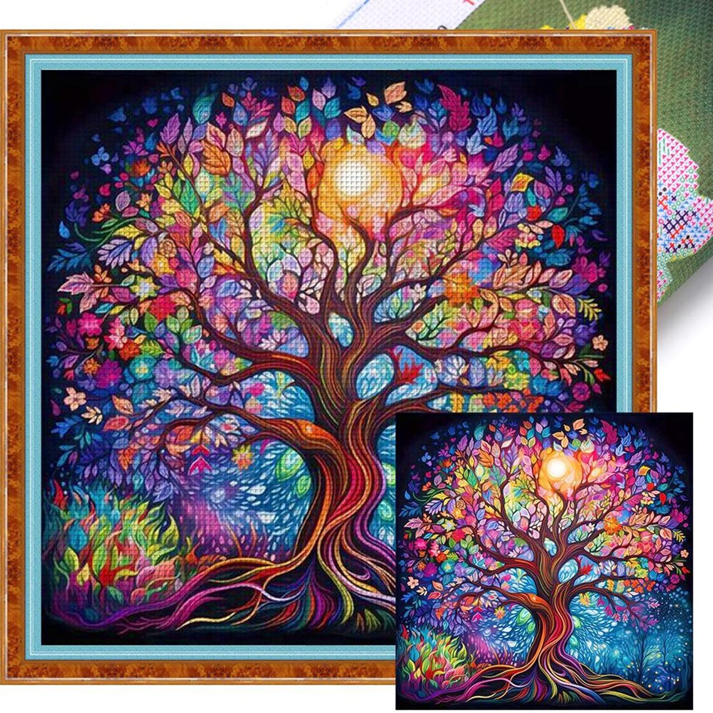 Colorful Tree Of Life - Full 14CT Stamped Cross Stitch 40x40CM - Huacan