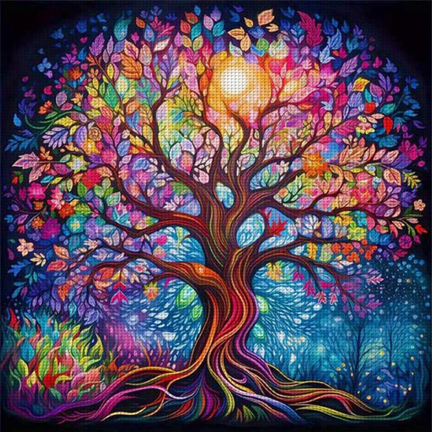 Colorful Tree Of Life - Full 14CT Stamped Cross Stitch 40x40CM - Huacan