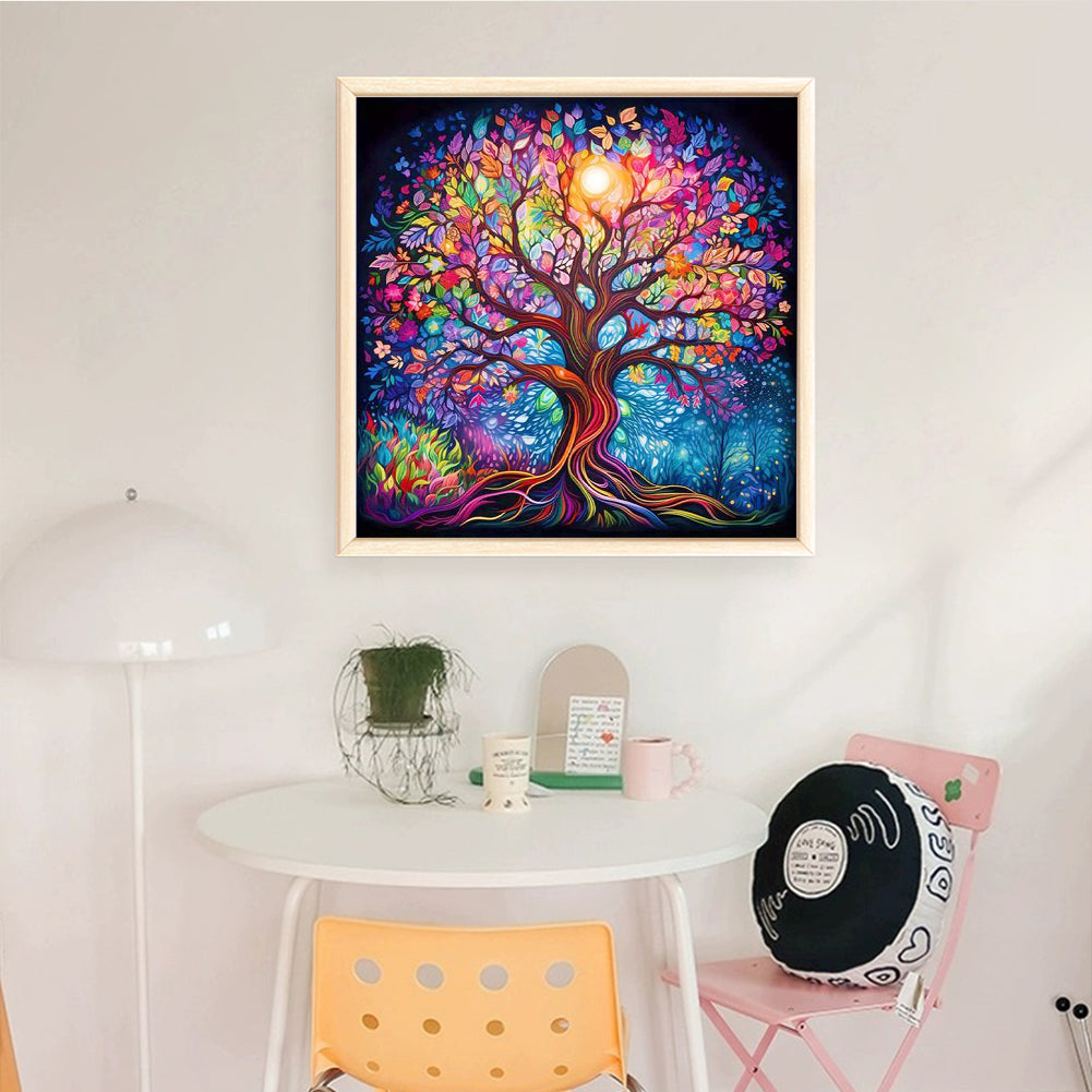 Colorful Tree Of Life - Full 14CT Stamped Cross Stitch 40x40CM - Huacan