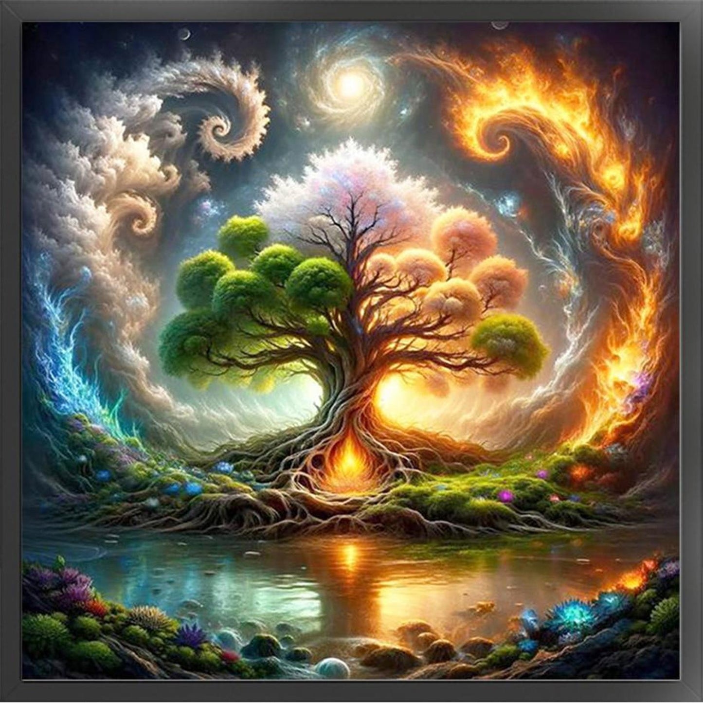Colorful Tree Of Life - Full 14CT Stamped Cross Stitch 40x40CM - Huacan