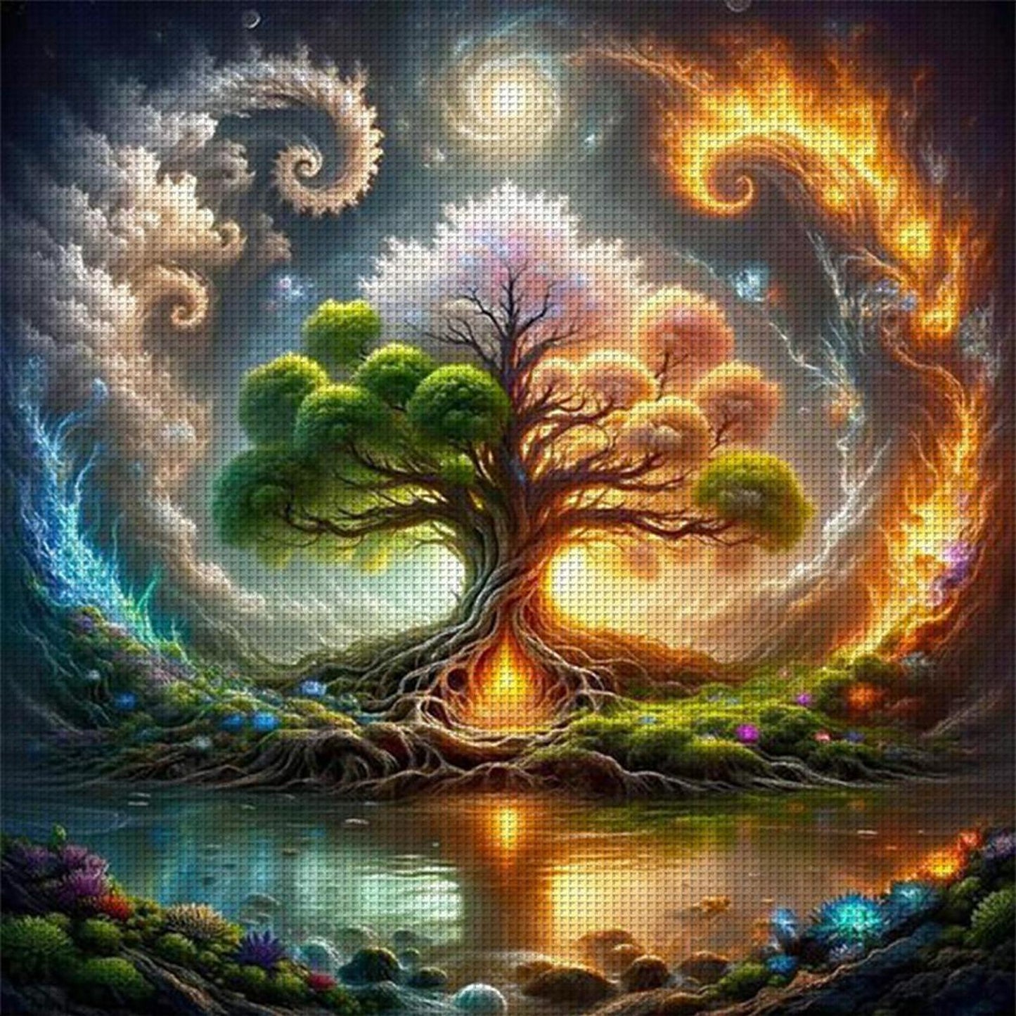 Colorful Tree Of Life - Full 14CT Stamped Cross Stitch 40x40CM - Huacan