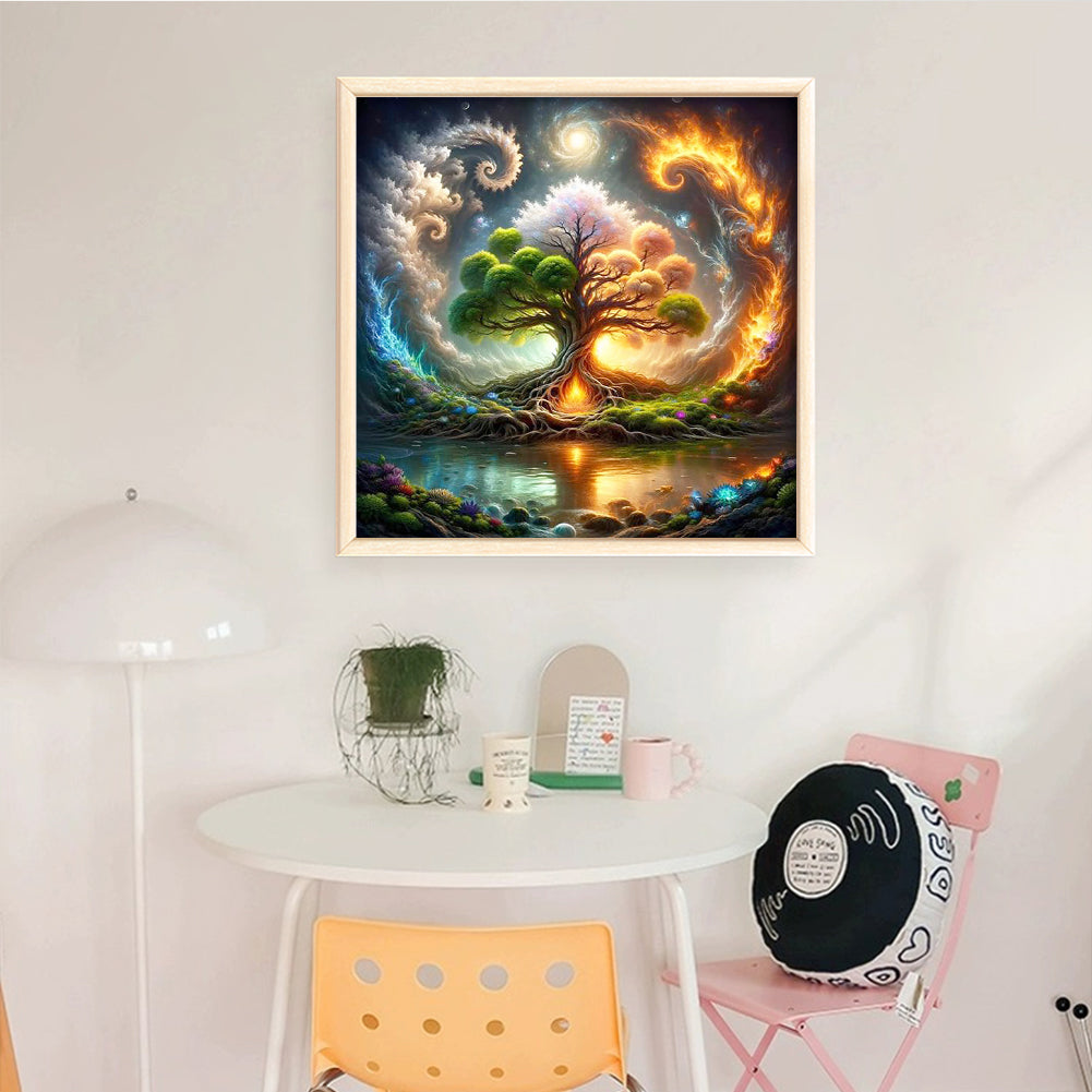 Colorful Tree Of Life - Full 14CT Stamped Cross Stitch 40x40CM - Huacan