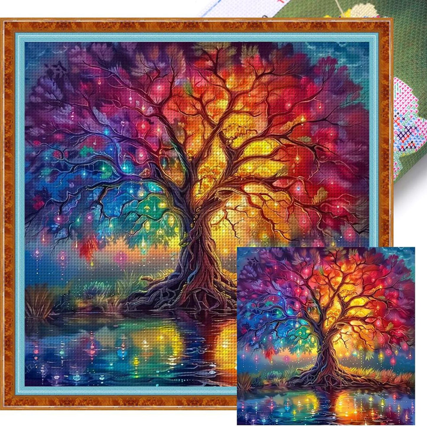 Colorful Tree Of Life - Full 14CT Stamped Cross Stitch 40x40CM - Huacan