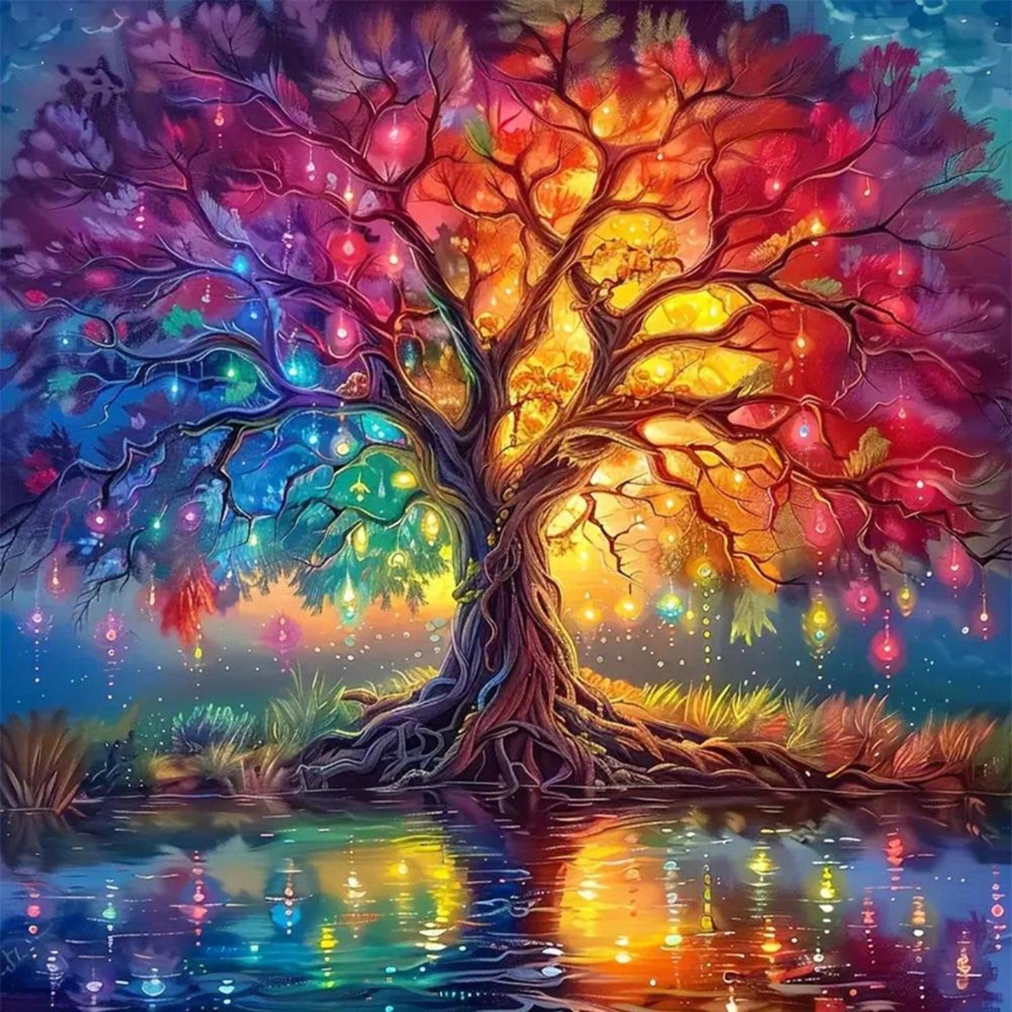 Colorful Tree Of Life - Full 14CT Stamped Cross Stitch 40x40CM - Huacan