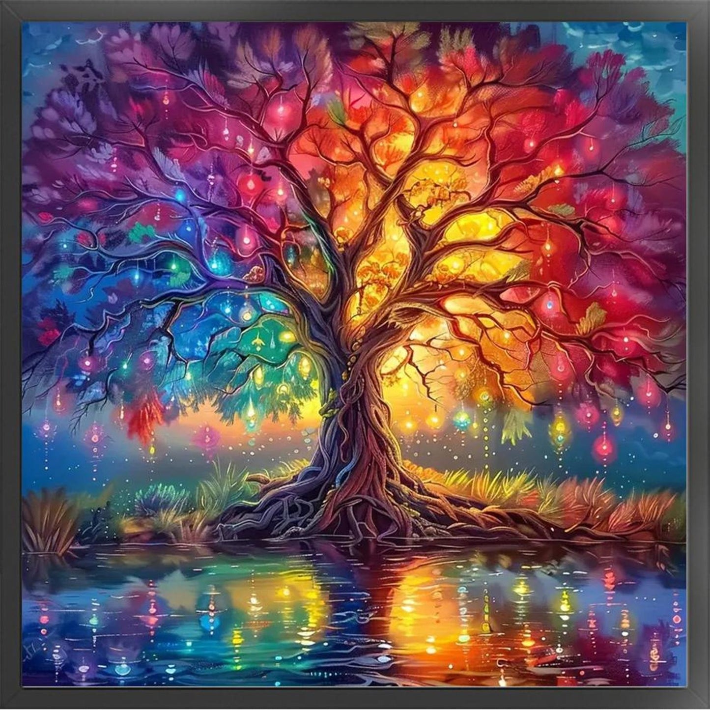 Colorful Tree Of Life - Full 14CT Stamped Cross Stitch 40x40CM - Huacan