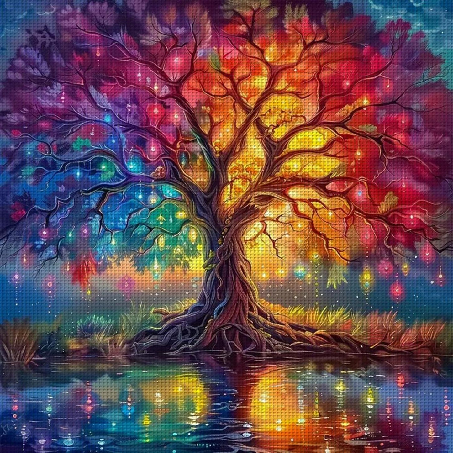 Colorful Tree Of Life - Full 14CT Stamped Cross Stitch 40x40CM - Huacan