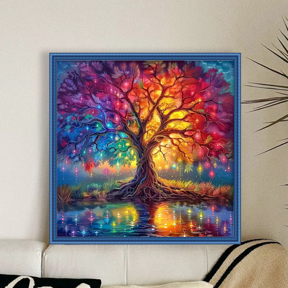 Colorful Tree Of Life - Full 14CT Stamped Cross Stitch 40x40CM - Huacan