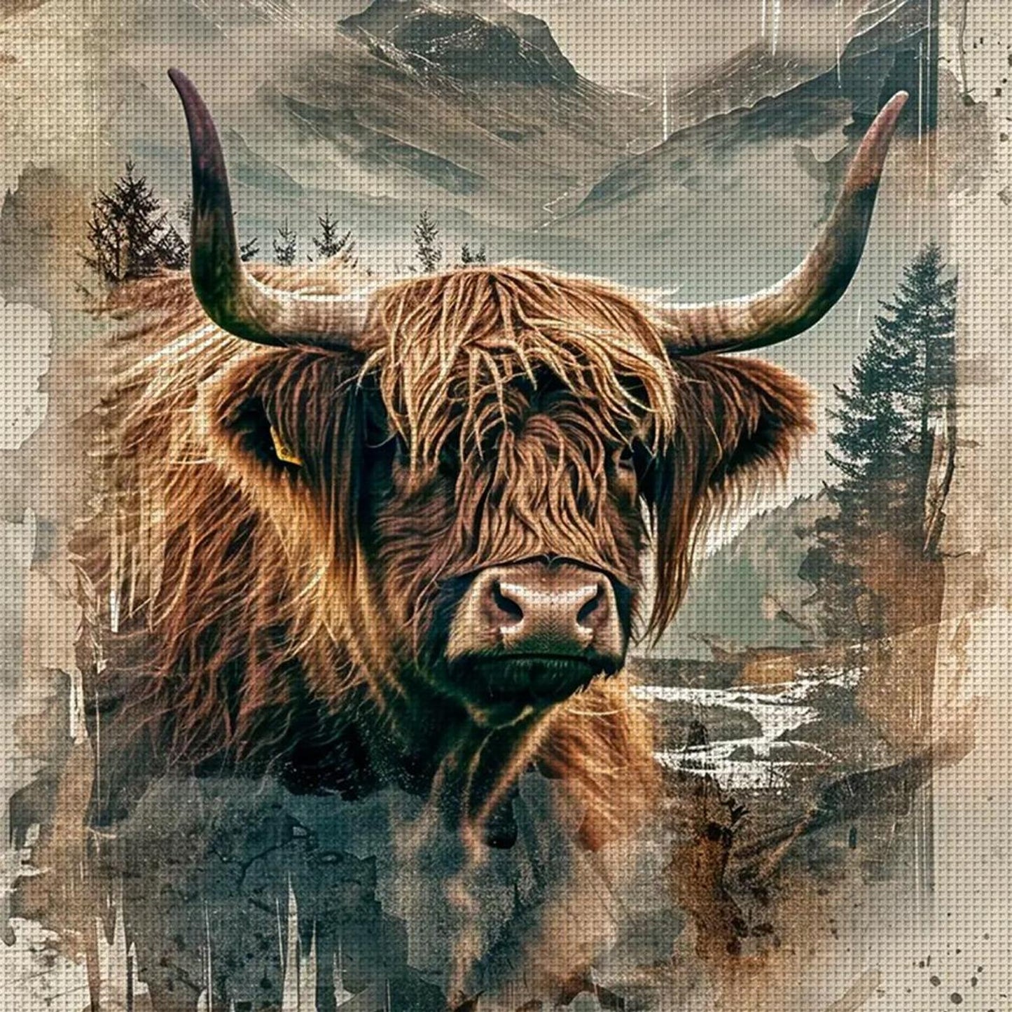 Yak - Full 14CT Stamped Cross Stitch 40x40CM - Huacan