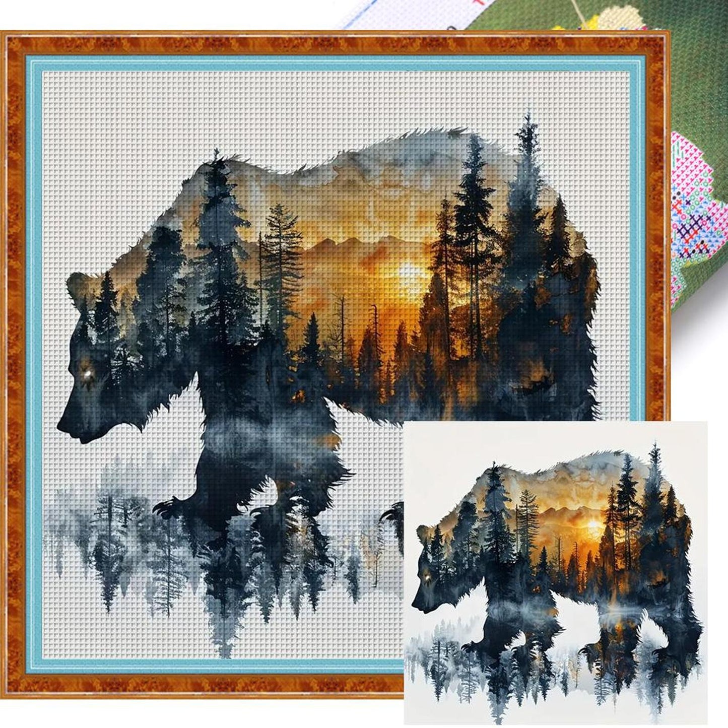 Bear Silhouette - Full 14CT Stamped Cross Stitch 40x40CM - Huacan