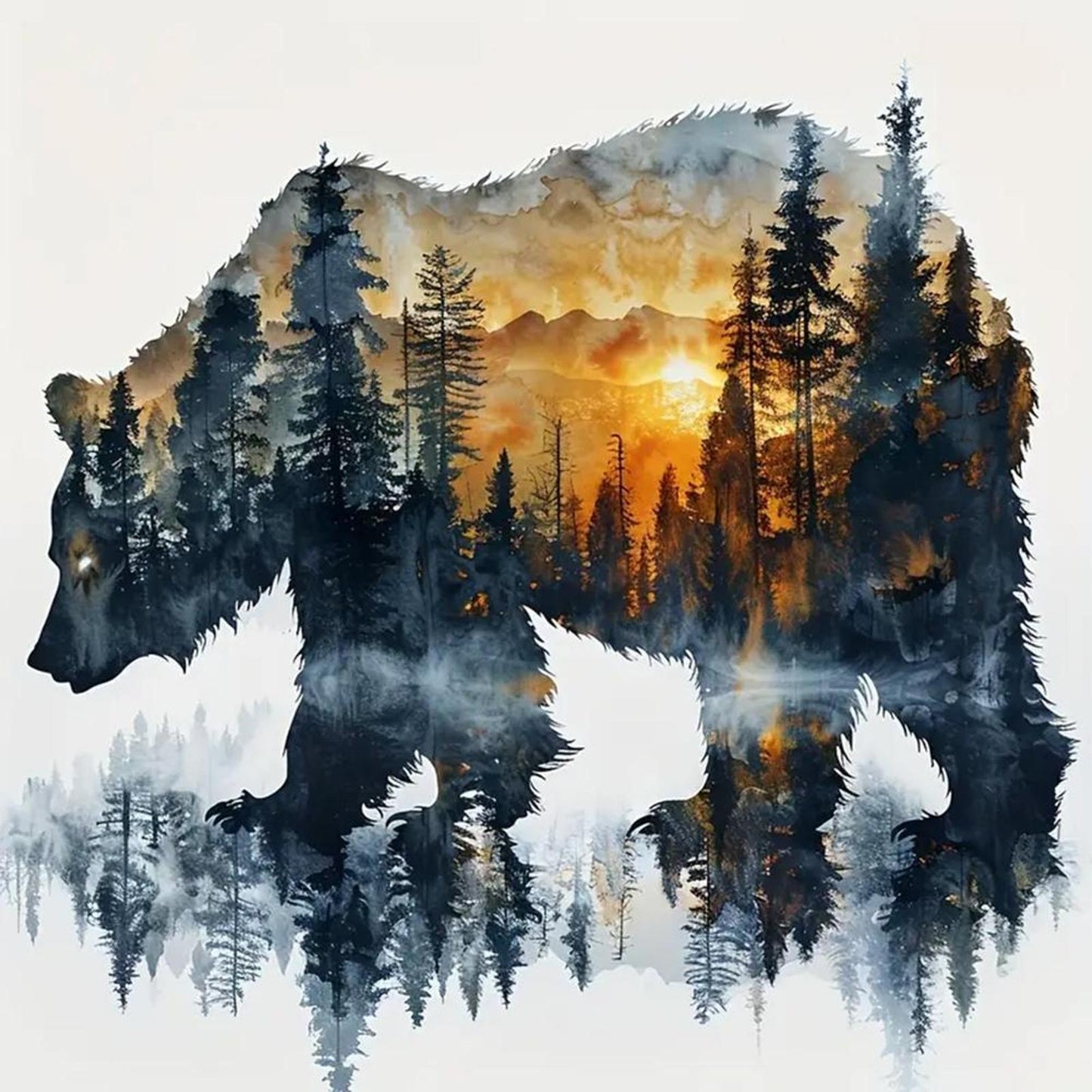 Bear Silhouette - Full 14CT Stamped Cross Stitch 40x40CM - Huacan