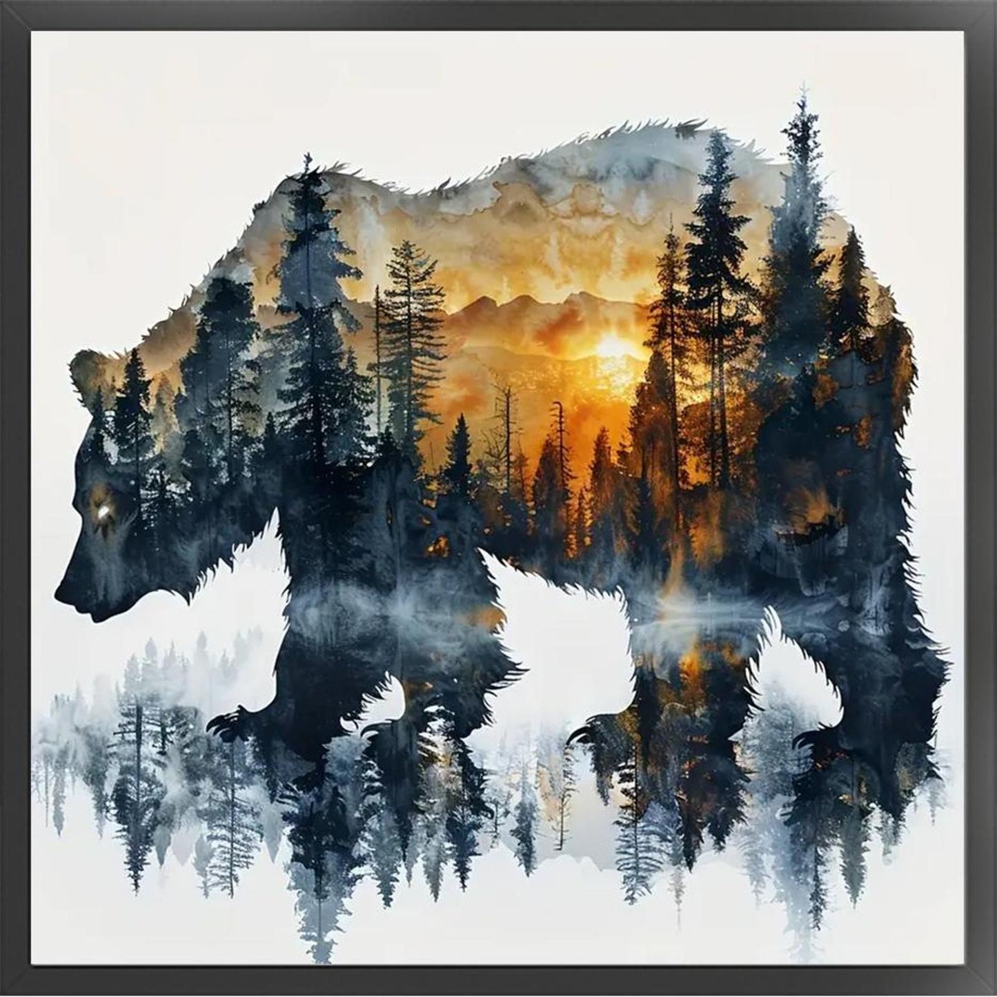 Bear Silhouette - Full 14CT Stamped Cross Stitch 40x40CM - Huacan