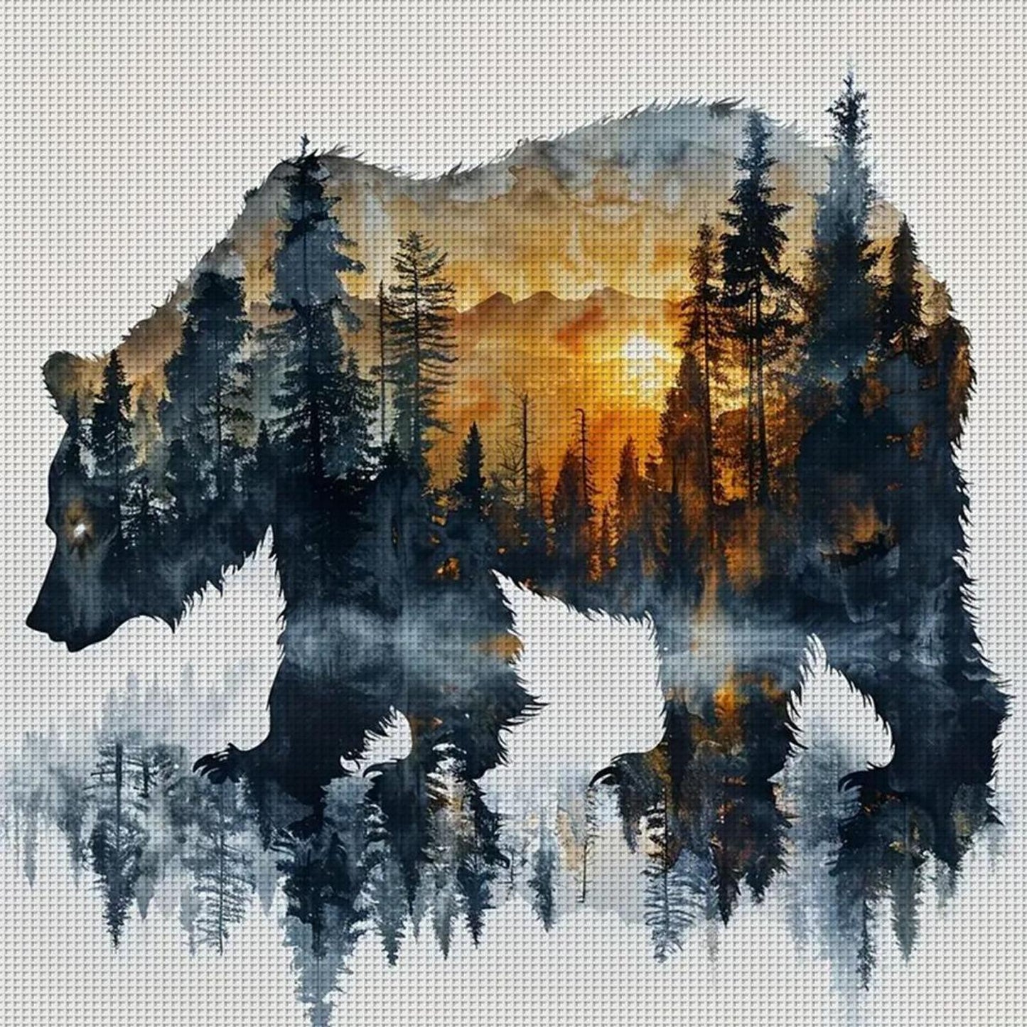Bear Silhouette - Full 14CT Stamped Cross Stitch 40x40CM - Huacan