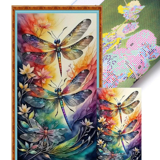 Lotus And Dragonfly - Full 14CT Stamped Cross Stitch 40x70CM - Huacan