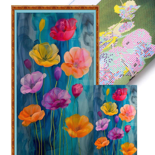 Colorful Flowers - Full 14CT Stamped Cross Stitch 40x70CM - Huacan
