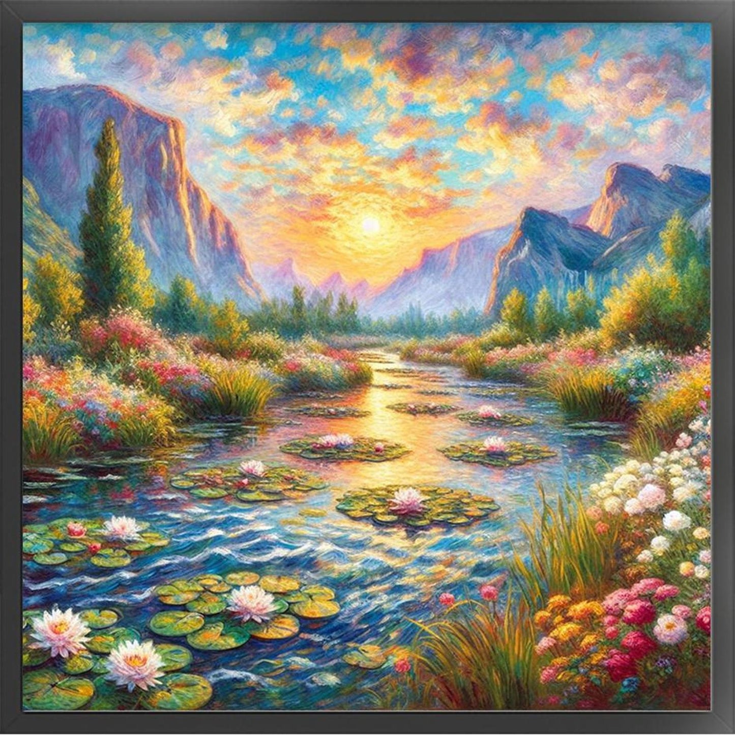 Lotus Pond At Sunset - Full 11CT Stamped Cross Stitch 50x50CM - Yishu