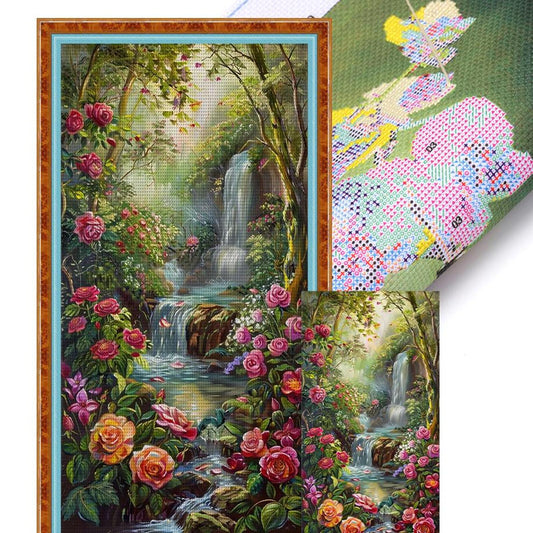 Rose Mountain Stream - Full 11CT Stamped Cross Stitch 40x80CM - Yishu
