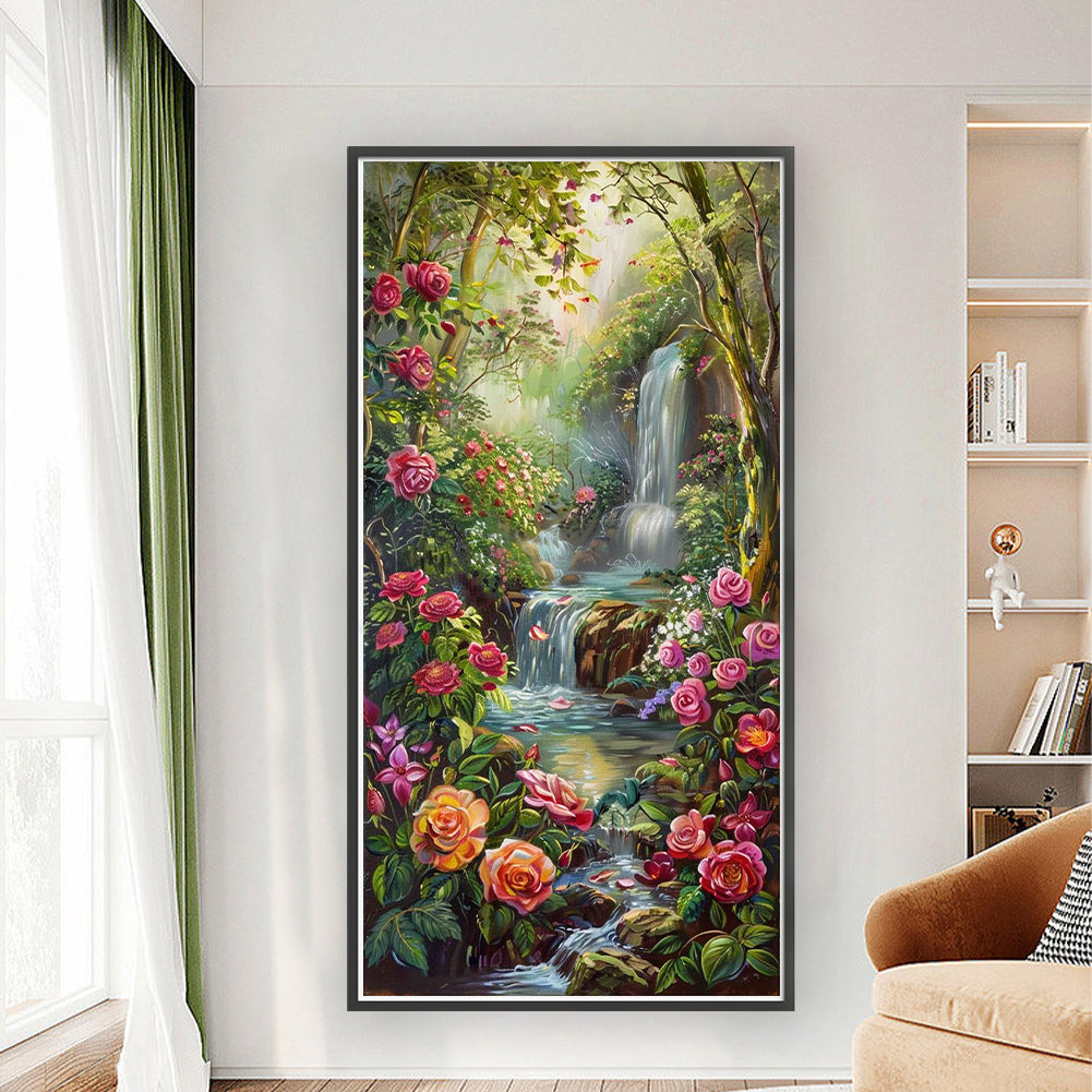Rose Mountain Stream - Full 11CT Stamped Cross Stitch 40x80CM - Yishu
