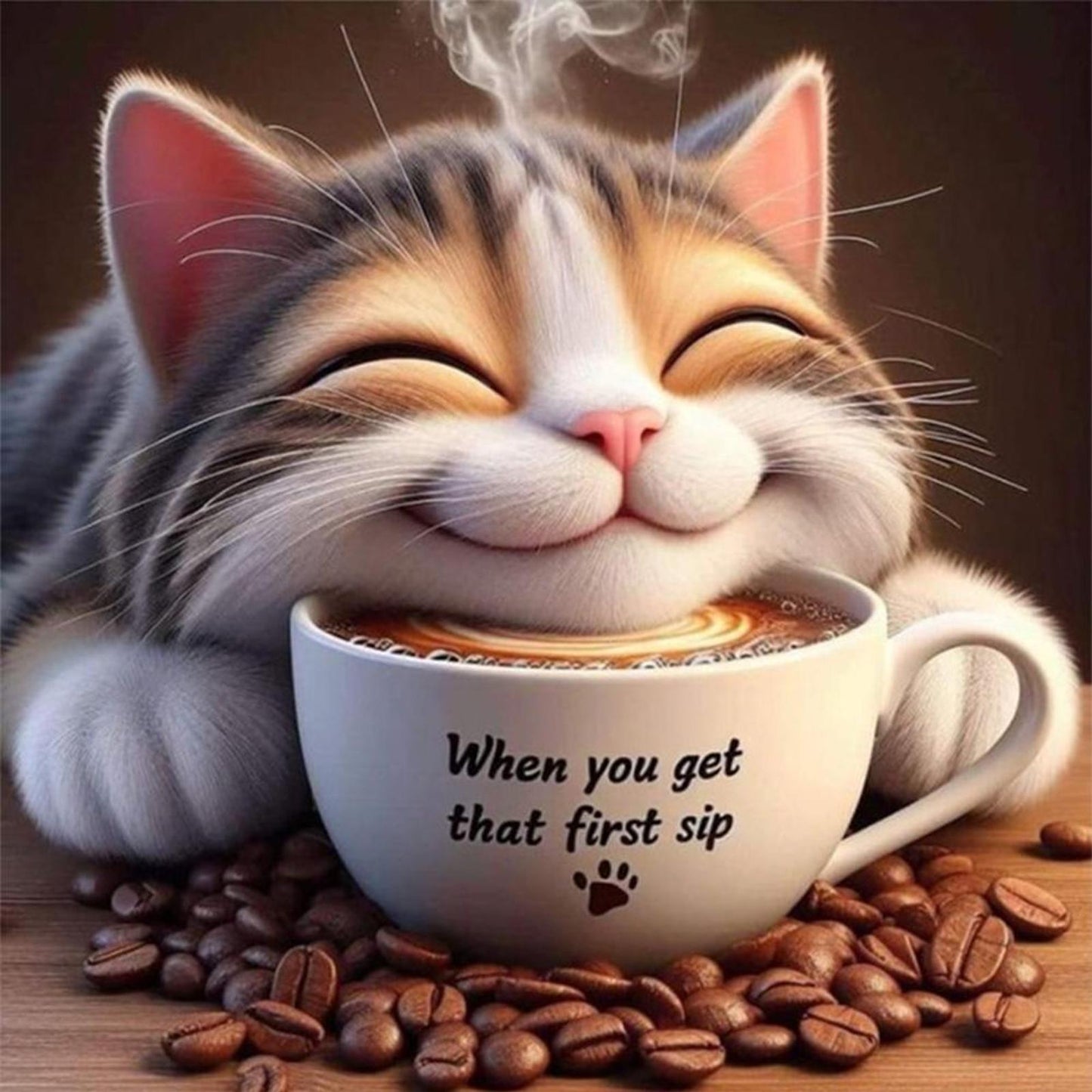 Winter Cat With Coffee - Full 11CT Stamped Cross Stitch 50x50CM - Yishu