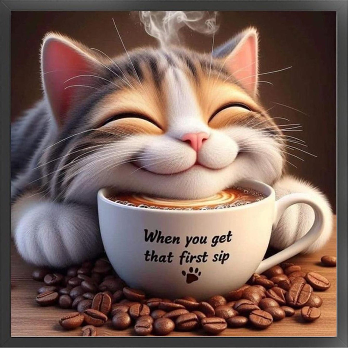 Winter Cat With Coffee - Full 11CT Stamped Cross Stitch 50x50CM - Yishu