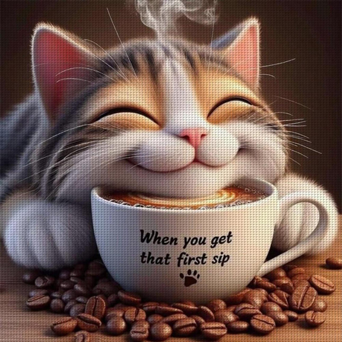 Winter Cat With Coffee - Full 11CT Stamped Cross Stitch 50x50CM - Yishu
