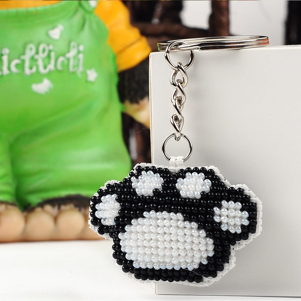 Paw Beaded Counted Cross Stitch Keychain Ornament Kit for Adults Beginners