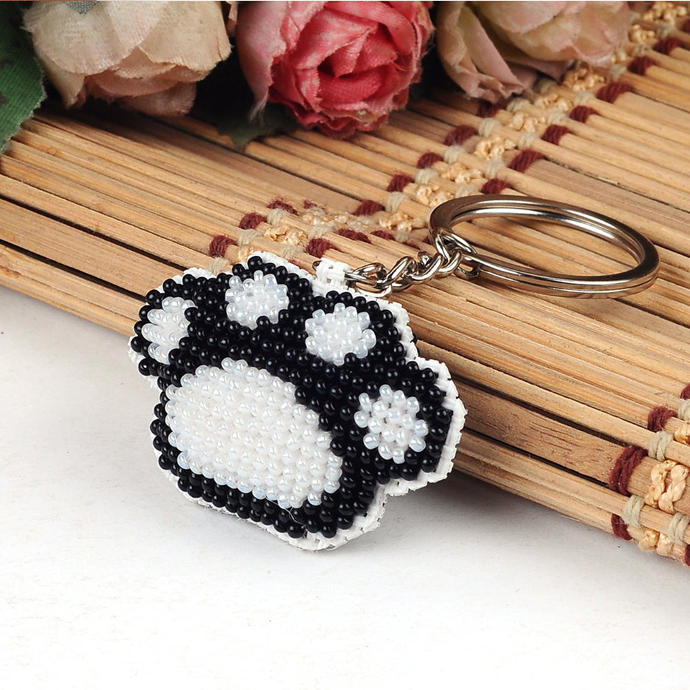 Paw Beaded Counted Cross Stitch Keychain Ornament Kit for Adults Beginners
