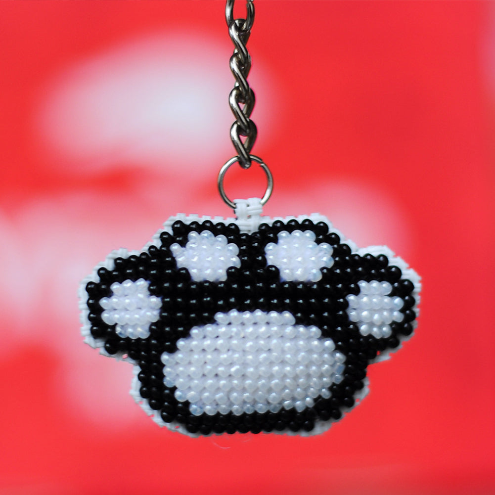 Paw Beaded Counted Cross Stitch Keychain Ornament Kit for Adults Beginners