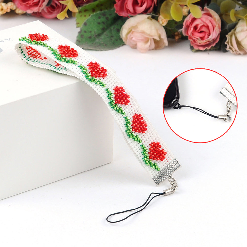 Heart Beaded Counted Cross Stitch Phone Strap Ornament Kit for Mobile Phone