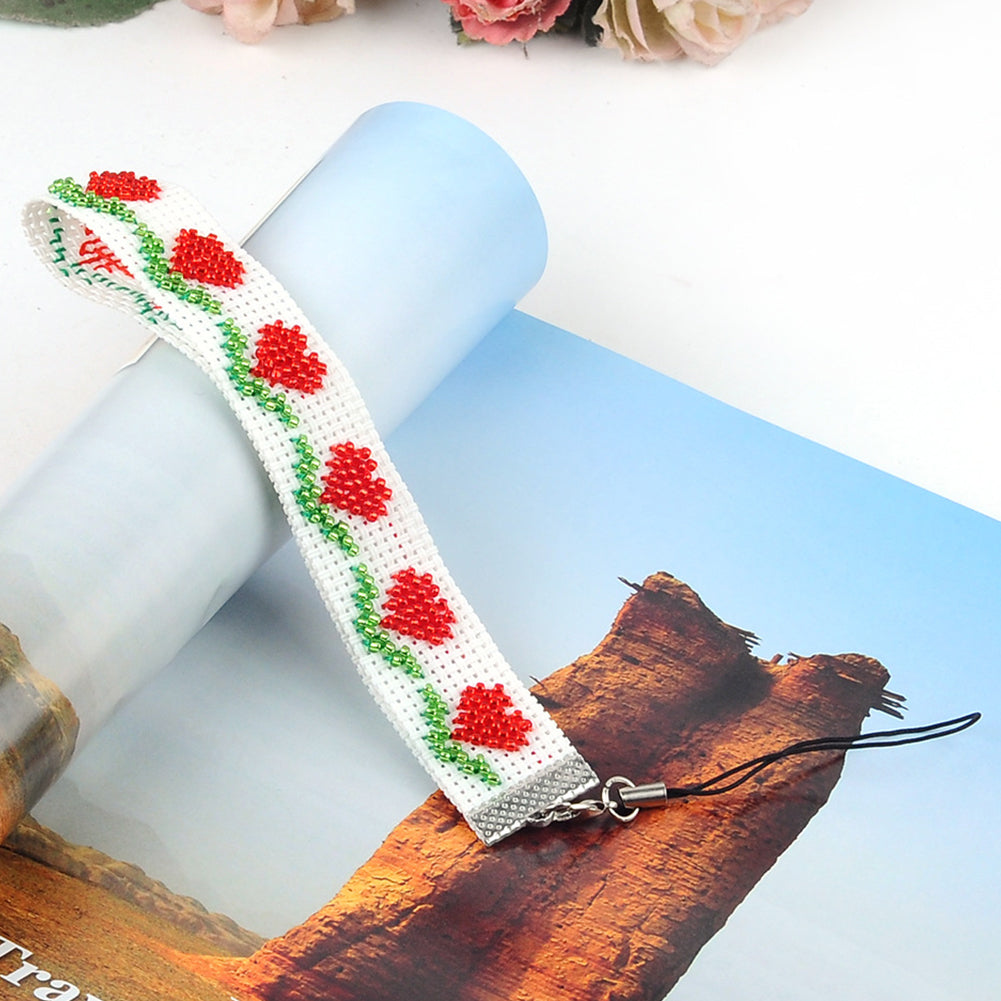 Heart Beaded Counted Cross Stitch Phone Strap Ornament Kit for Mobile Phone
