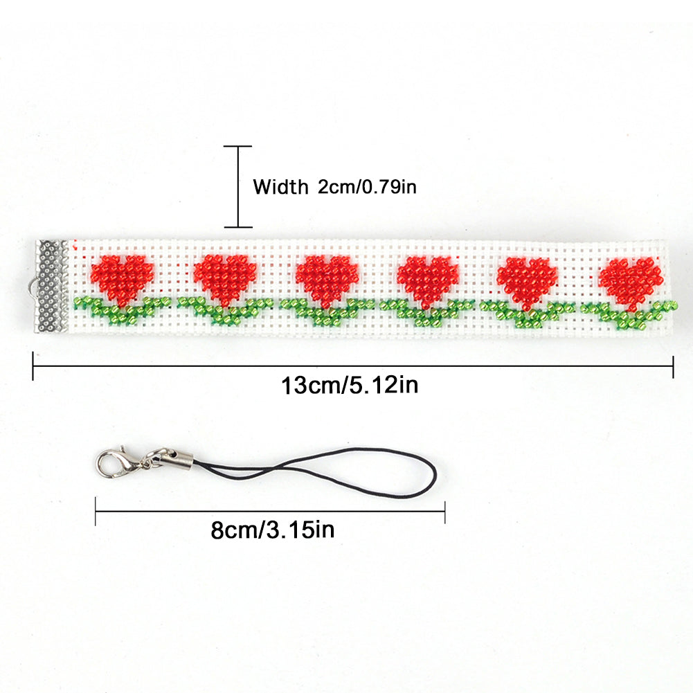 Heart Beaded Counted Cross Stitch Phone Strap Ornament Kit for Mobile Phone
