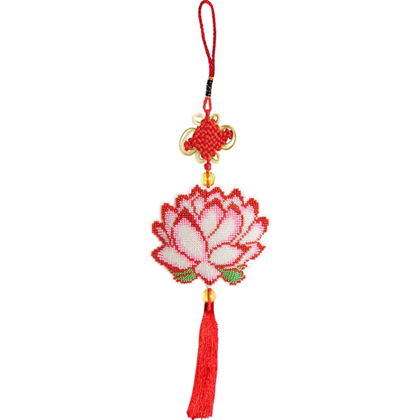 Lotus Beaded Counted Cross Stitch Ornament Kit for Wall Window Decorations (10x9CM)