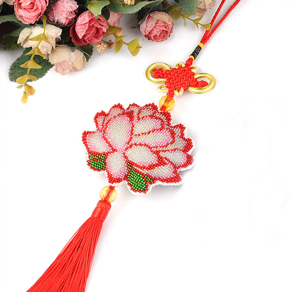 Lotus Beaded Counted Cross Stitch Ornament Kit for Wall Window Decorations (10x9CM)