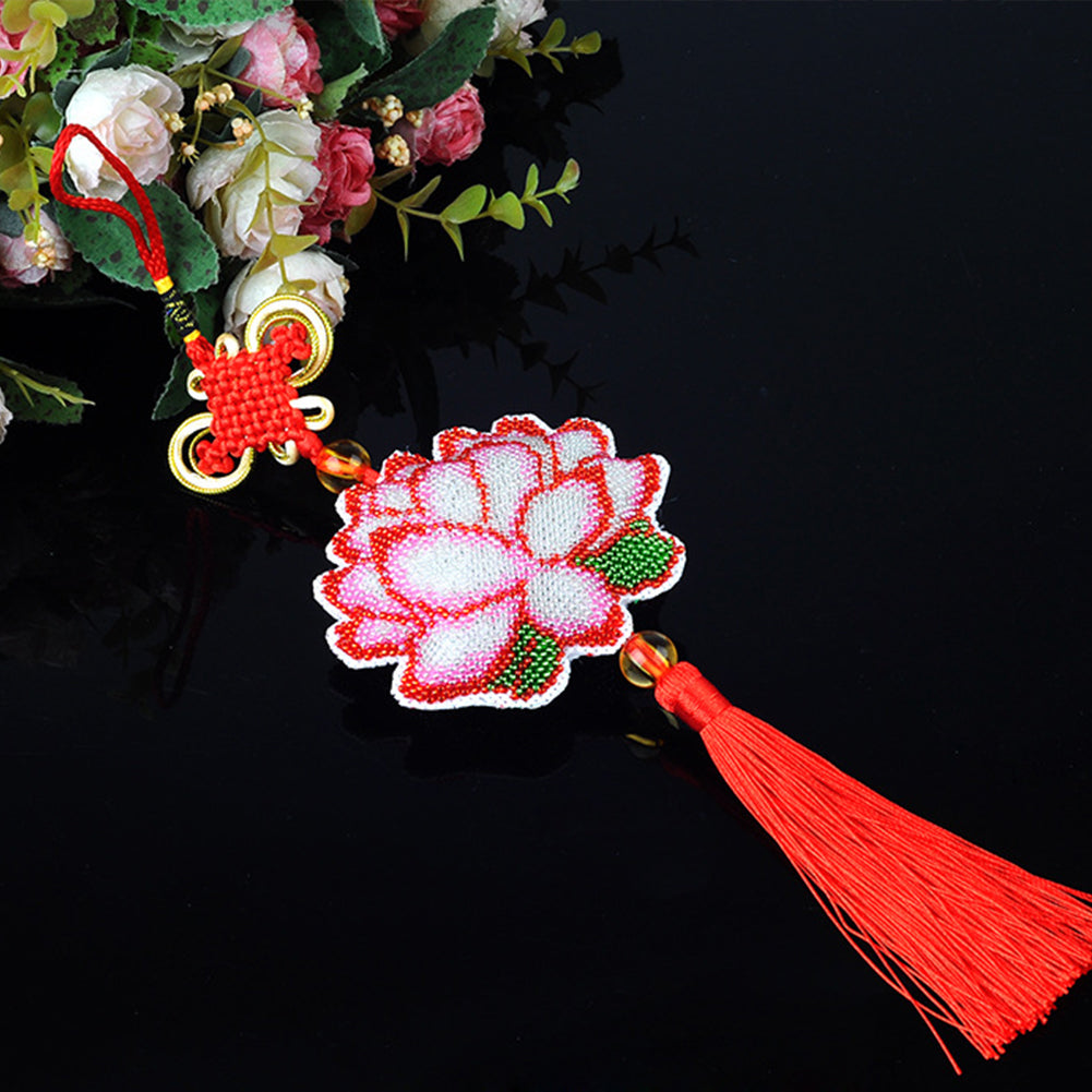 Lotus Beaded Counted Cross Stitch Ornament Kit for Wall Window Decorations (10x9CM)