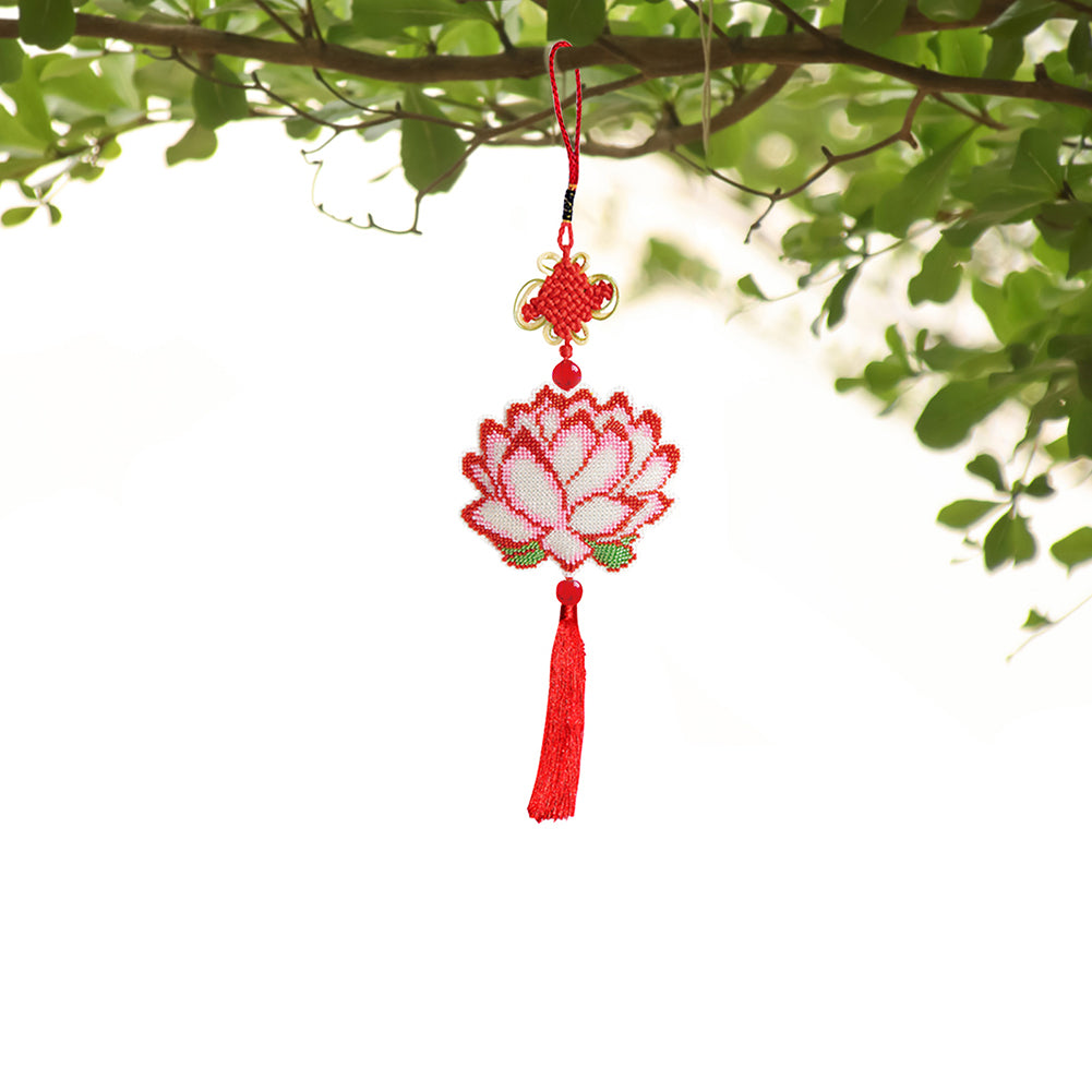 Lotus Beaded Counted Cross Stitch Ornament Kit for Wall Window Decorations (10x9CM)