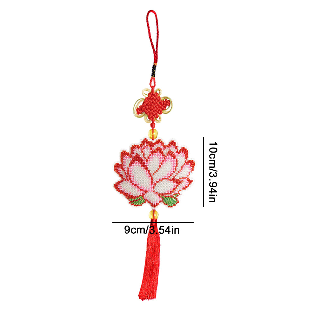 Lotus Beaded Counted Cross Stitch Ornament Kit for Wall Window Decorations (10x9CM)