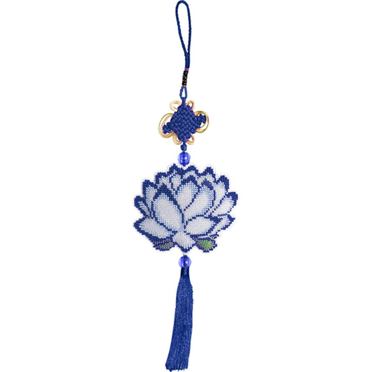 Lotus Beaded Counted Cross Stitch Ornament Kit for Wall Window Decorations (10x9CM)